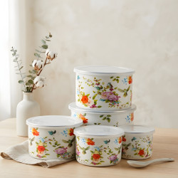Floral Pattern Metal Tupperware Set - 5 Pcs